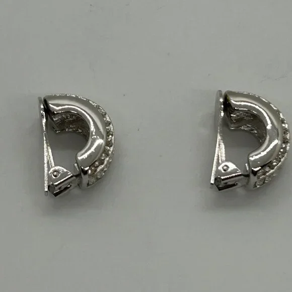 Christian Dior Vintage Clip-On Earrings With Rhinestones & Silver-Tone Metal - Picture 12 of 16